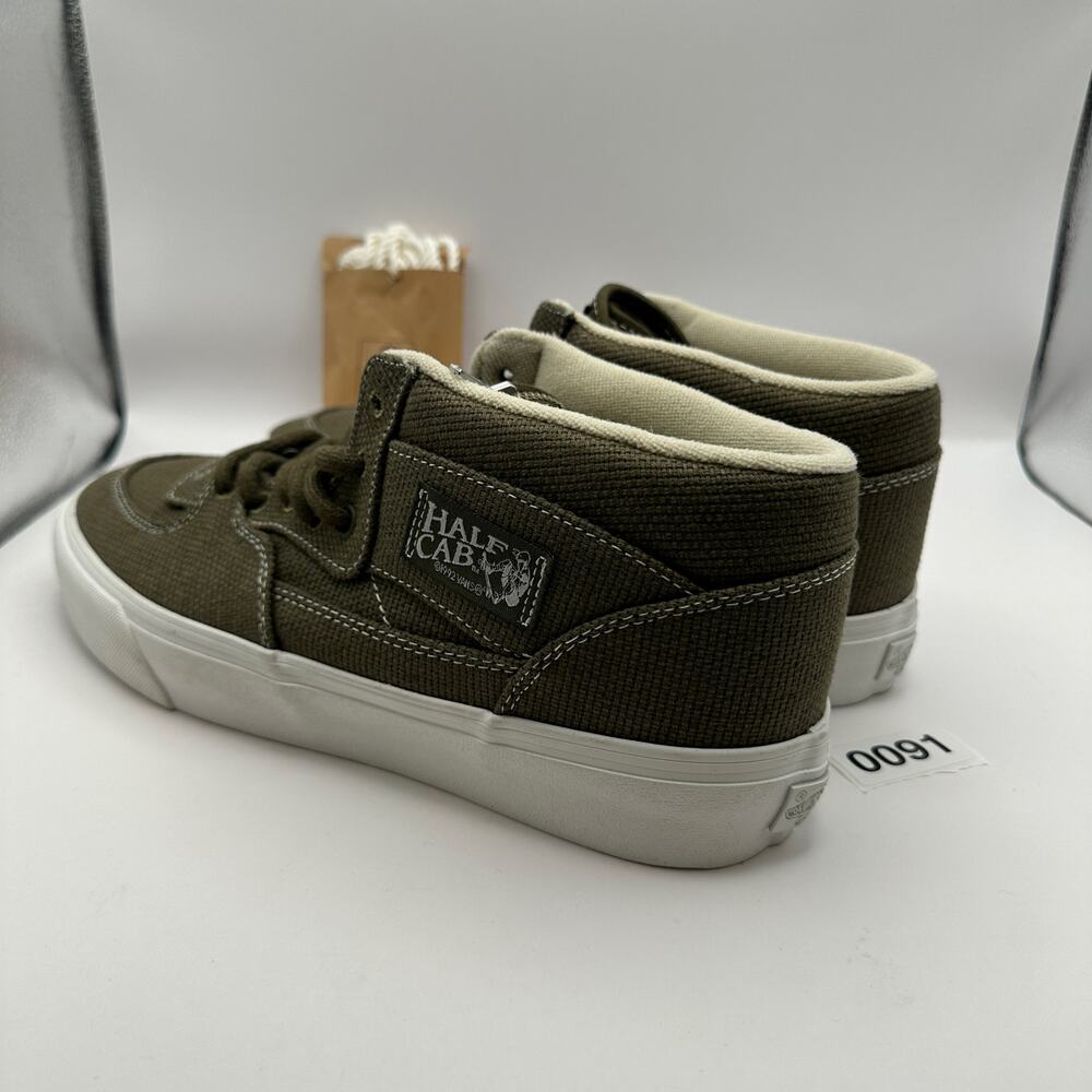 Vans Mens 10.5 Half Cab Skateboard Shoes Olive Green Roughly Linen - Picture 6 of 8